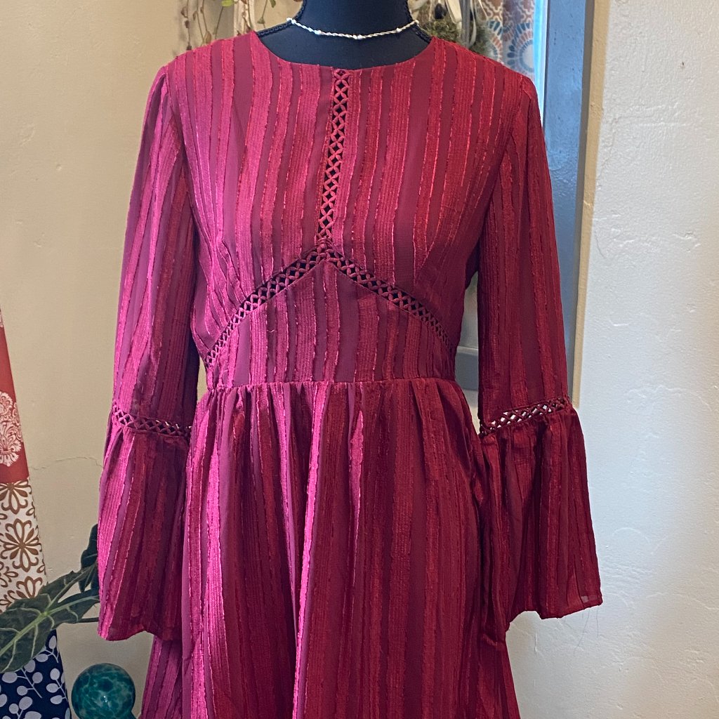 Burgundy Mini Babydoll With Cutouts